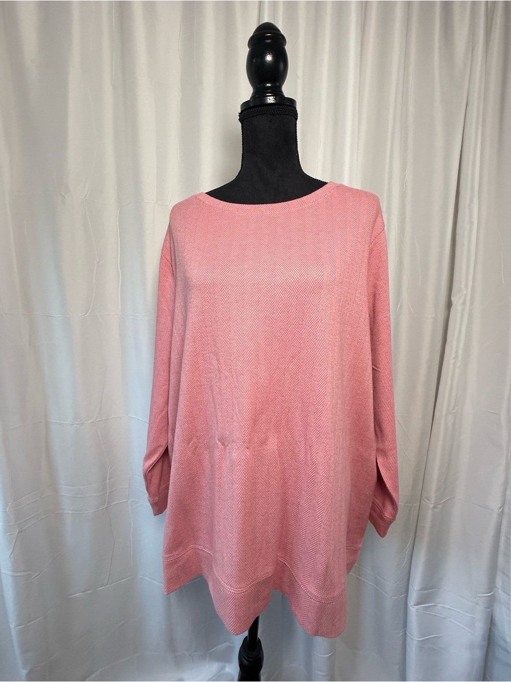 Lands' End Women's Plus 2X 20W-22W Red White Herringbone Crewneck Sweatshirt